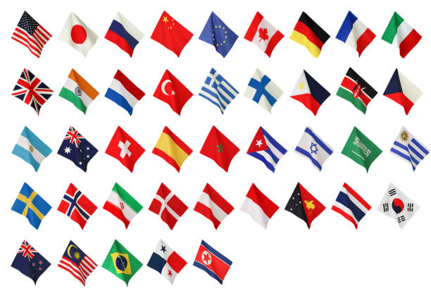 nationale vlaggen van de wereld met uitknippad - morocco brazil stockfoto's en -beelden