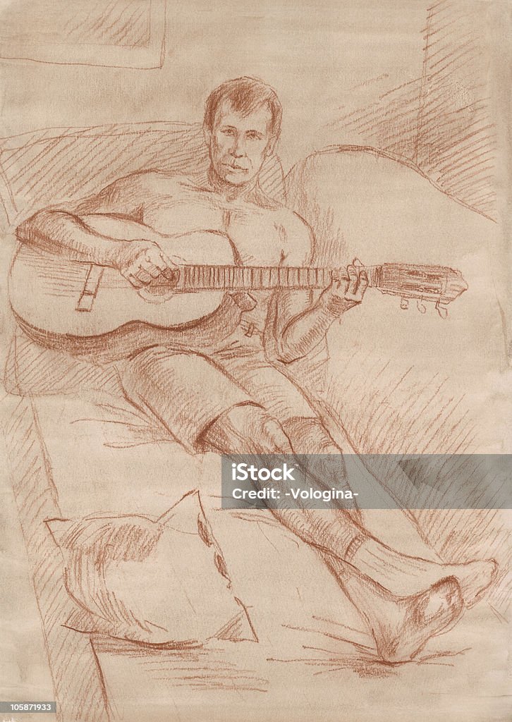 Rysunek człowieka z Gitara - Zbiór ilustracji royalty-free (Dorosły)