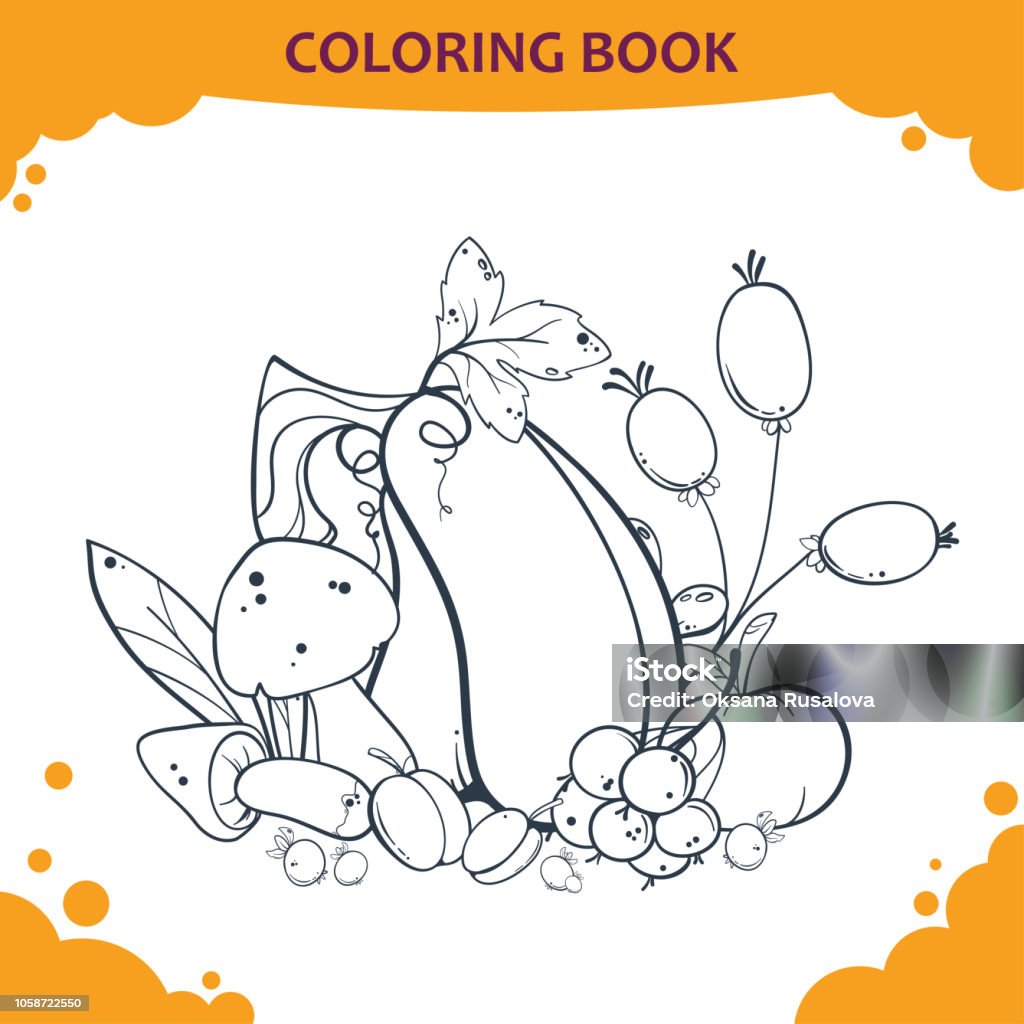 Vector monochrome decorative pumpkin for children coloring book Art stock vector