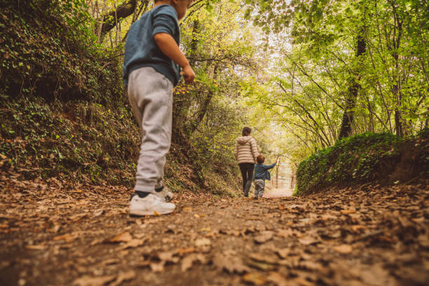 istock Brothers running in the forest 1058722692