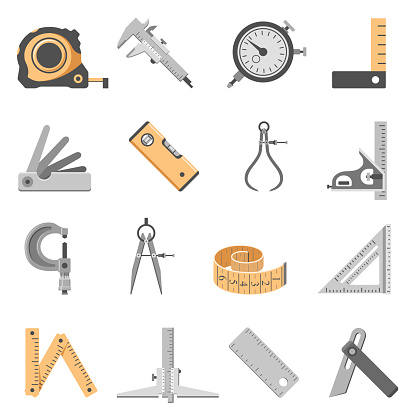 Set of sixteen measuring tools icons