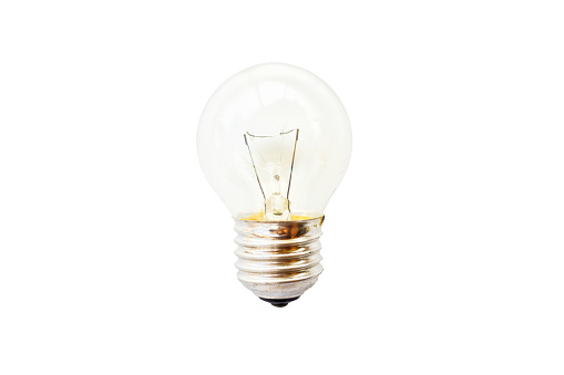 A simple image of an energy saving light bulb, isolated on a white background.  Representative of the concept of ‘innovation’ or ‘ideas’.  Studio shot.