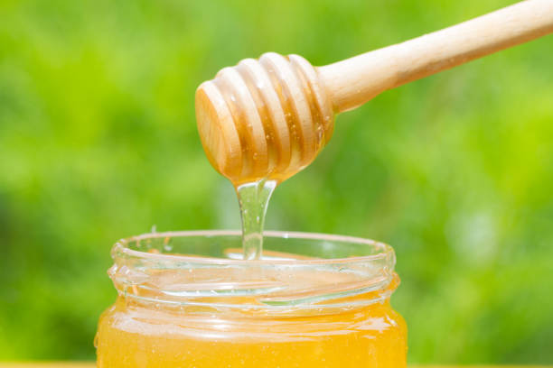 istock Stick for honey in a glass jar 1058729526
