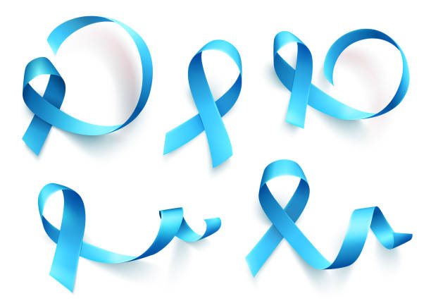 große reihe von blauen bänder isoliert auf weißem hintergrund. symbol der prostata cancer awareness month im november. vektor - november stock-grafiken, -clipart, -cartoons und -symbole