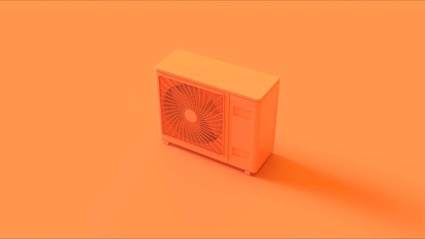 orange office air conditioner - summer cool electric fan heat stock-fotos und bilder
