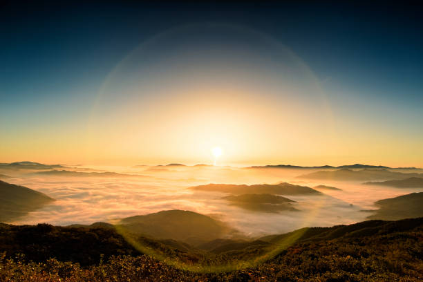 istock Sunrise and flare of Mount Taigi 1058736128