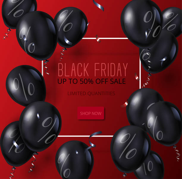 istock Black Friday sale red promo poster with shiny balloons. 1058736216