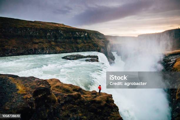 Beautiful View At Icelandic Gullfoss Waterfall Stock Photo - Download Image Now - Waterfall, Gullfoss Falls, Iceland