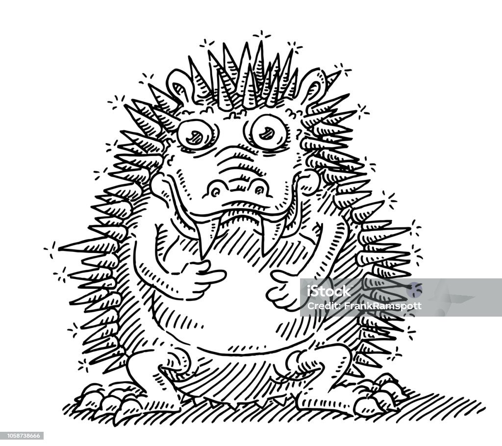Funny Prickly Monster Animal Drawing Hand-drawn vector drawing of a Funny Prickly Monster Animal. Black-and-White sketch on a transparent background (.eps-file). Included files are EPS (v10) and Hi-Res JPG. Hedgehog stock vector