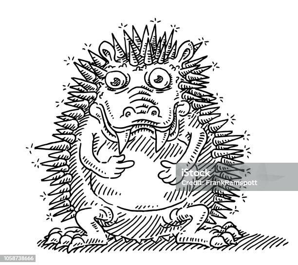 Funny Prickly Monster Animal Drawing Stock Illustration - Download Image Now - Hedgehog, Humor, Monster - Fictional Character