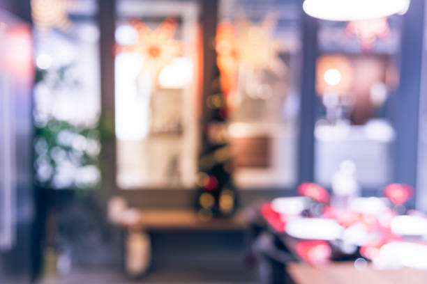 istock Blurry background holiday dining table with Christmas tree decorations 1058739568