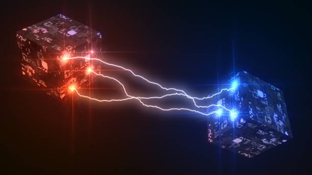 istock powerful lightning strikes between cubes and makes cracks on surface of sphere. 3d illustration 1058744054