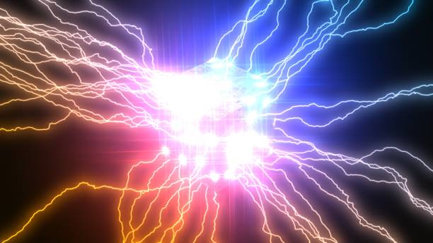 istock powerful lightning strikes on cube and makes cracks on surface of sphere. 3d illustration 1058744766