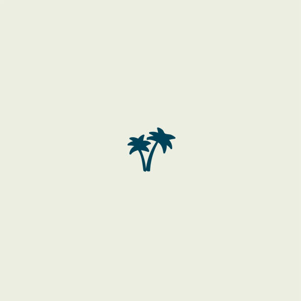 Two palms icon on muted beige background Two palms blue icon on muted beige background concept wallpaper with minimal oasis vector illustration desert oasis stock illustrations