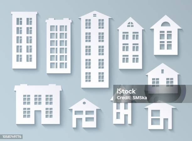 Set Of Abstract Buildings Made Of Paper Stock Illustration - Download Image Now - House, Paper, Apartment