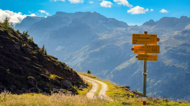 istock Hiking signs near Fuorcla Surlej (Engadin, graubunden, grisons, Switzerland) 1058752208