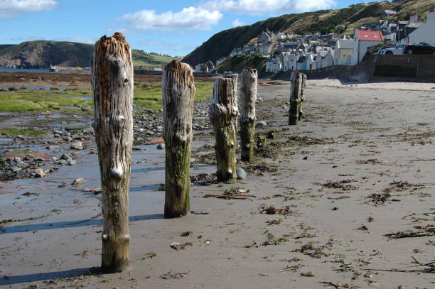 posty na gardenstown beach, szkocja - twelve apostles zdjęcia i obrazy z banku zdjęć