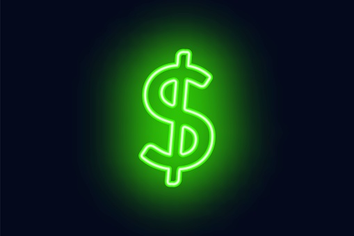 Neon dollar sign on a dark background. Wealth, Success concept. Vector illustration.