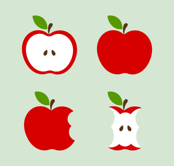 ilustraciones, imágenes clip art, dibujos animados e iconos de stock de conjunto de iconos de manzanas rojas - apple