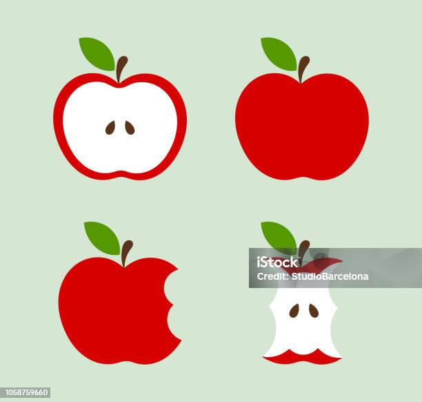 Red Apples Icons Set Stock Illustration - Download Image Now - Apple - Fruit, Icon Symbol, Biting