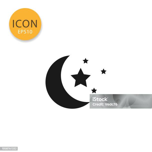 Moon And Stars Icon Isolated Flat Style Stock Illustration - Download Image Now - Moon, Icon Symbol, Star - Space