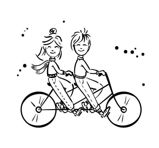 ilustrações, clipart, desenhos animados e ícones de antigo par montar bicicleta - senior adult couple mature adult bicycle