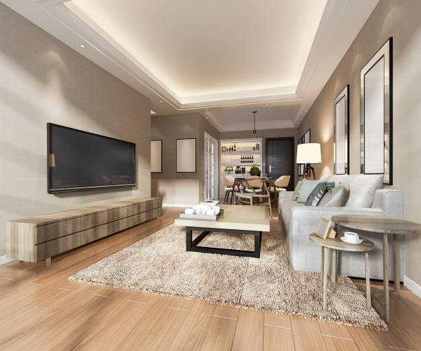istock 3d rendering modern dining room and living room with luxury decor 1058767196