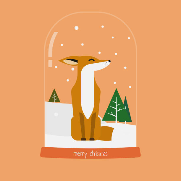 bildbanksillustrationer, clip art samt tecknat material och ikoner med fox jul snowjordklot - red fox snow