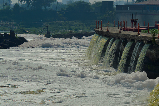 Toxic foam in polluted river near Pune