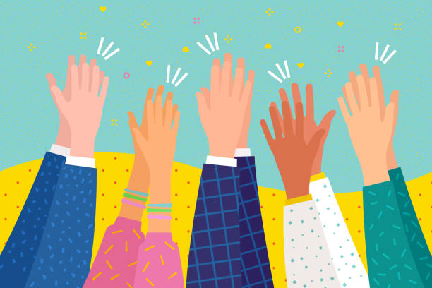 People applaud. Human hands clapping ovation. Flat design, business concept. People applaud. Human hands clapping ovation. Flat design, business concept, vector illustration congratulating illustrations stock illustrations