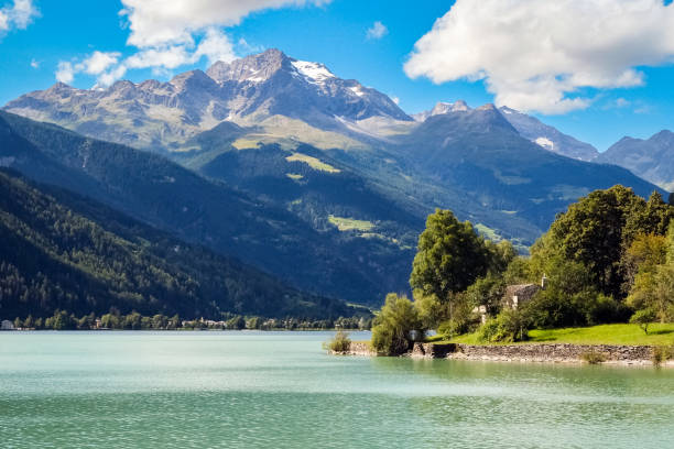 istock View on the lovely Lago di Poschiavo (Graubunden, Switzerland) 1058779822