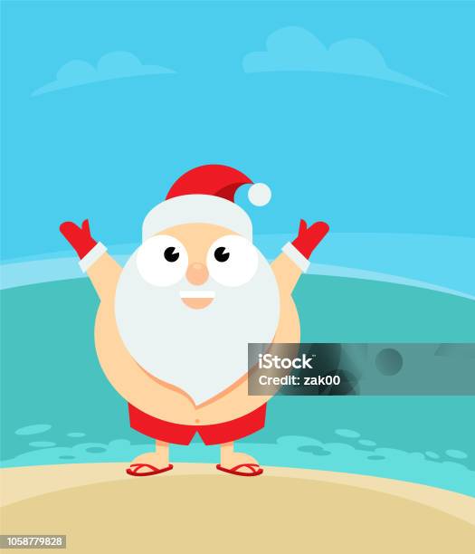 Santa Claus On The Beach Holiday Stock Illustration - Download Image Now - Christmas, Illustration, Relaxation