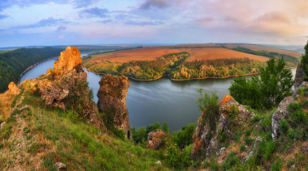 istock picturesque sunrise over the river canyon. spring morning 1058783090