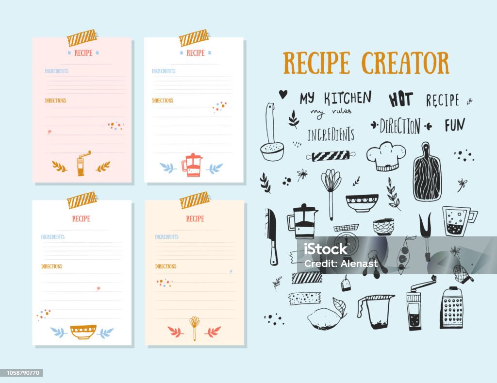 Modèle de carte recette moderne pour livre de cuisine. Illustration vectorielle de menu Creator - clipart vectoriel de Recette libre de droits
