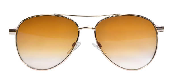 골드 컬러 선글라스, 흰색 절연 - 조종사 안경 뉴스 사진 이미지