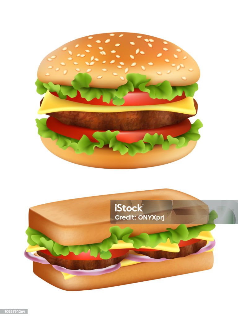 Hamburger Và Sandwich Thức Ăn Nhanh Bánh Mì Thực Tế Với Các Thành ...