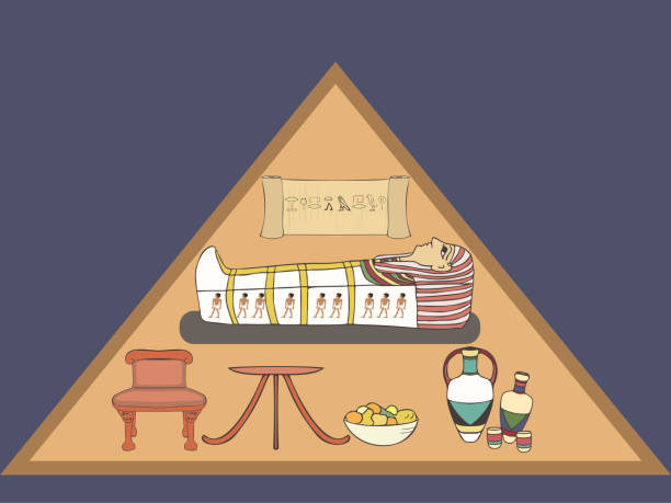 ilustraciones, imágenes clip art, dibujos animados e iconos de stock de momia de egipto en la tumba pirámide vector de dibujos animados - sarcófago
