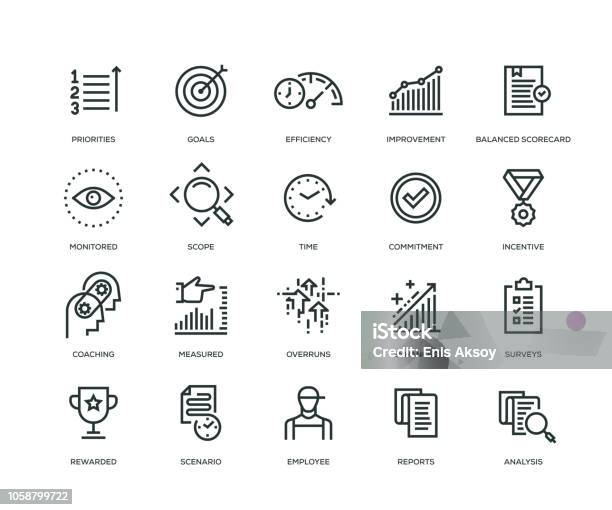 Performance Management Icons Line Series Stock Illustration - Download Image Now - Icon Symbol, Surveillance, Performance