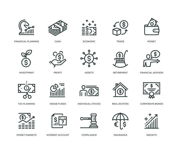 Wealth Management Icons - Line Series Wealth Management Icons - Line Series retirement plan document stock illustrations