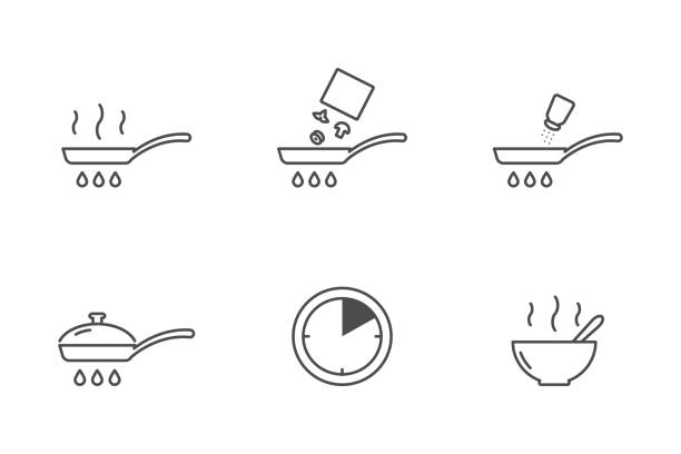 mrożone warzywa gotowania ikony wektora - cooked fried backgrounds preparation stock illustrations