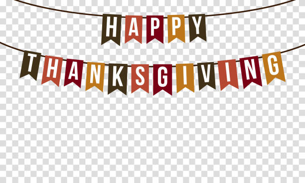 ilustrações de stock, clip art, desenhos animados e ícones de happy thanksgiving, garland with transparency background - pennant flag party old fashioned