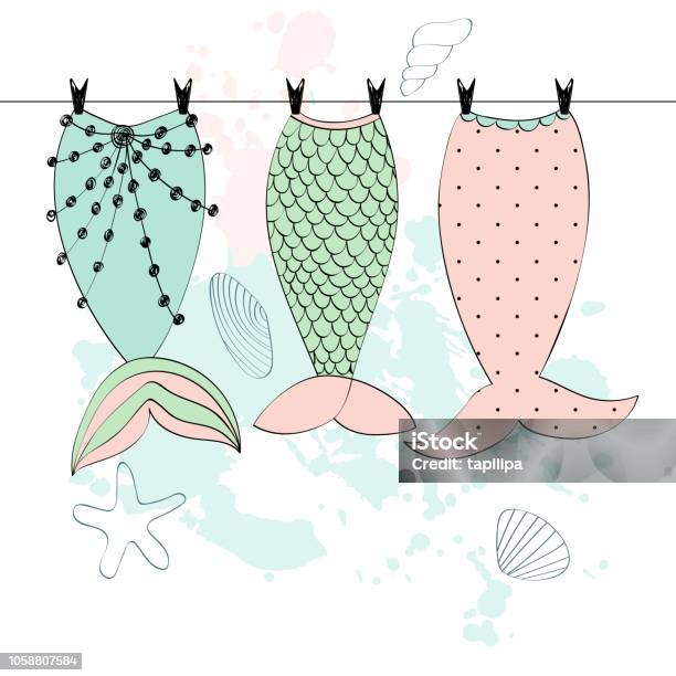 Vector Cute Mermaids Stock Illustration - Download Image Now - Mermaid, Tail,  Cartoon - iStock