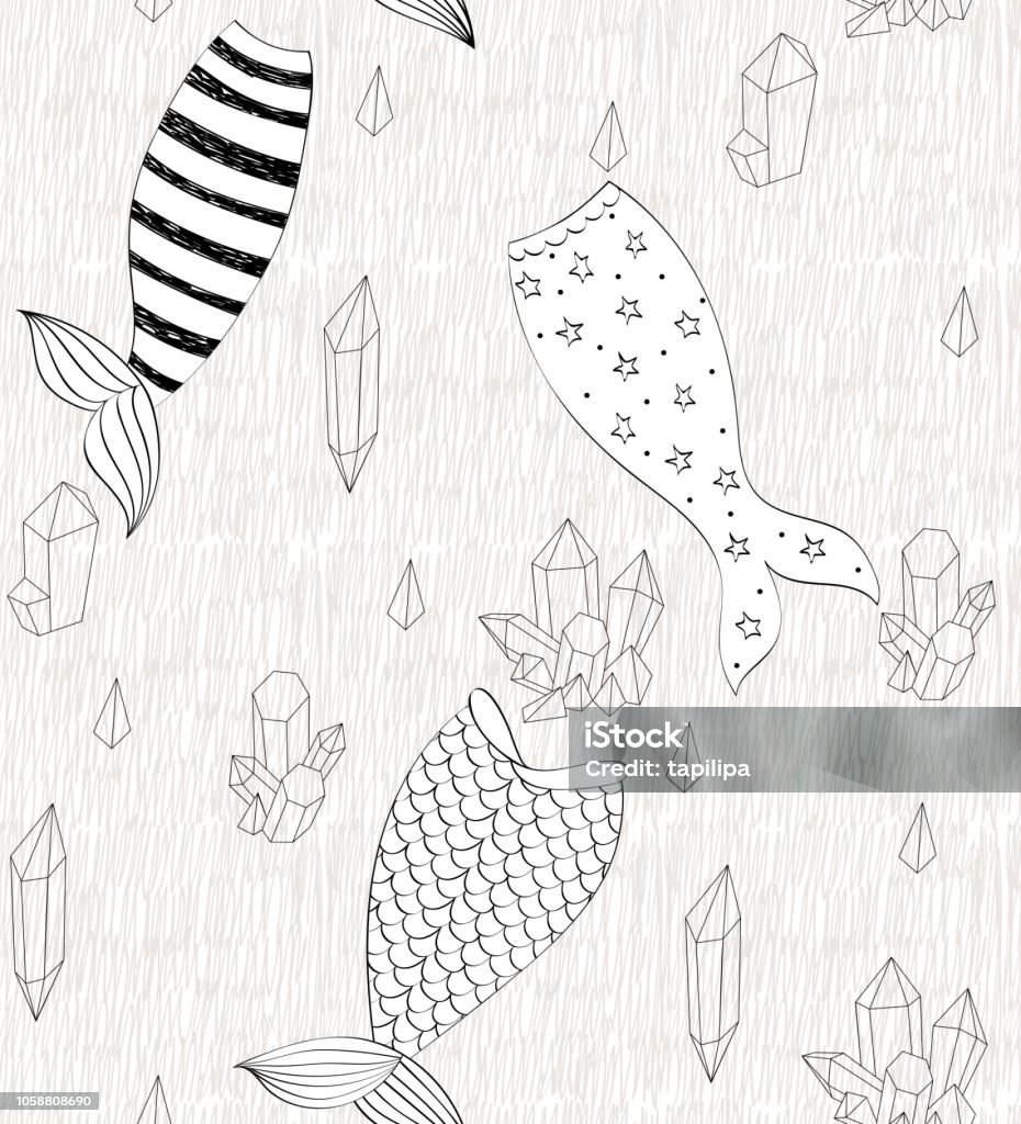 Vector cute mermaid Vector cute seamless pattern with mermaid tails and crystals. Art stock vector