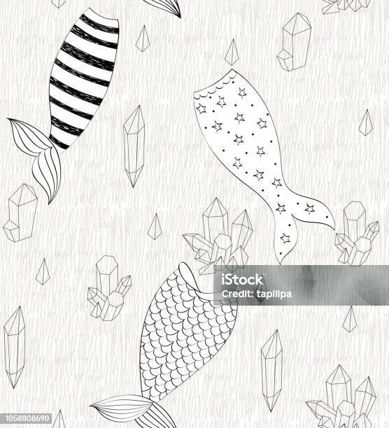 Vector Cute Mermaid Stock Illustration - Download Image Now - Art, Backgrounds, Black Color
