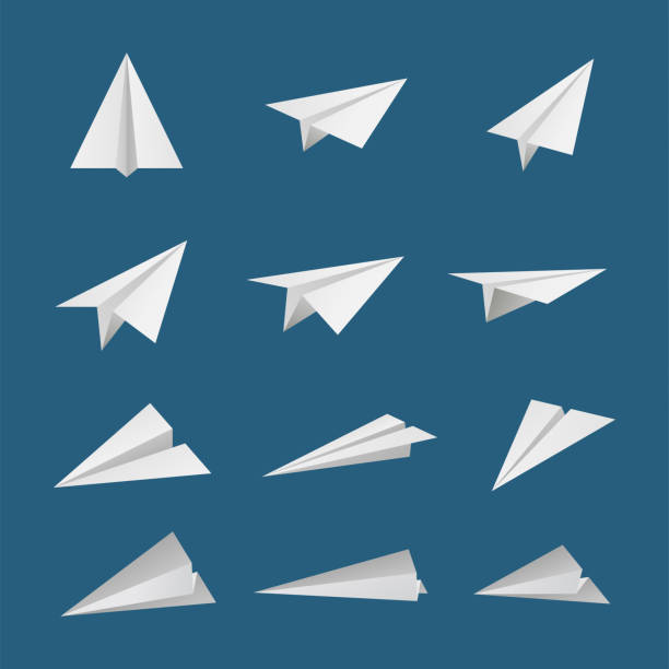 ilustrações, clipart, desenhos animados e ícones de papel plano ou uma aeronave simples estilo plano conjunto de ícones. ilustração em vetor. - wing star shape freedom image