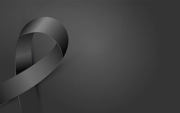 istock Black Awareness ribbon poster. Terrorism, death, Mourning and Melanoma icon 1058821780