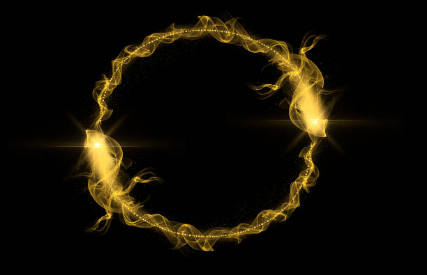 istock Golden tail with gold particles and smoke. Circle frame with space for text. 1058828220