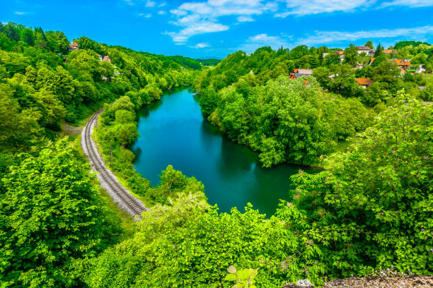 kupa river landscape aerial. - river kolpa imagens e fotografias de stock