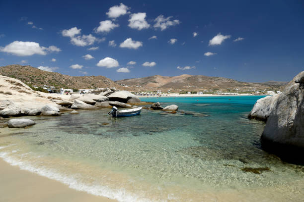 Idyllic sandy beach near Mikri Vigla on Naxos in Greece stock photo