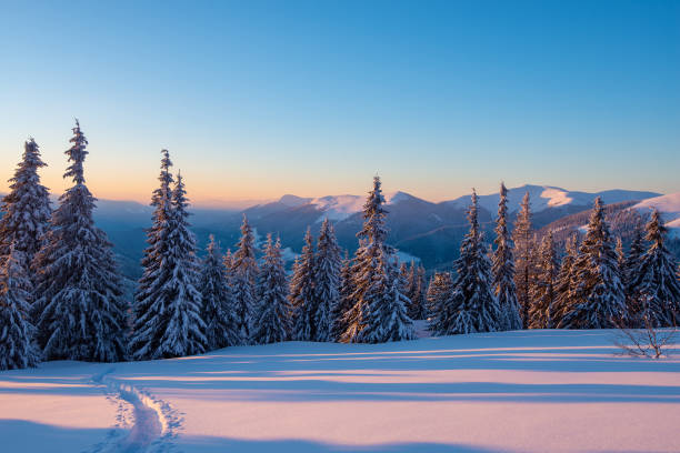 istock Magic sunrise in the winter mountains after snowfall 1058842528